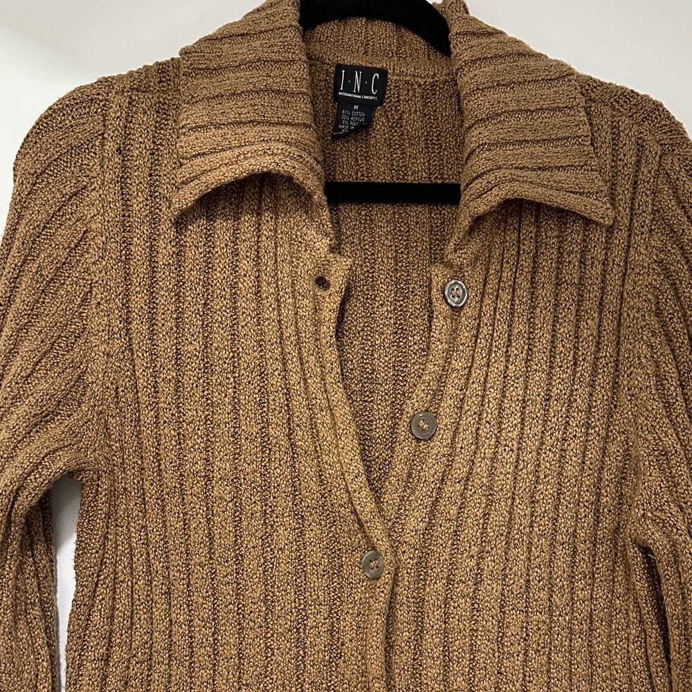 INC International Concepts Tan Ribbed Cardigan